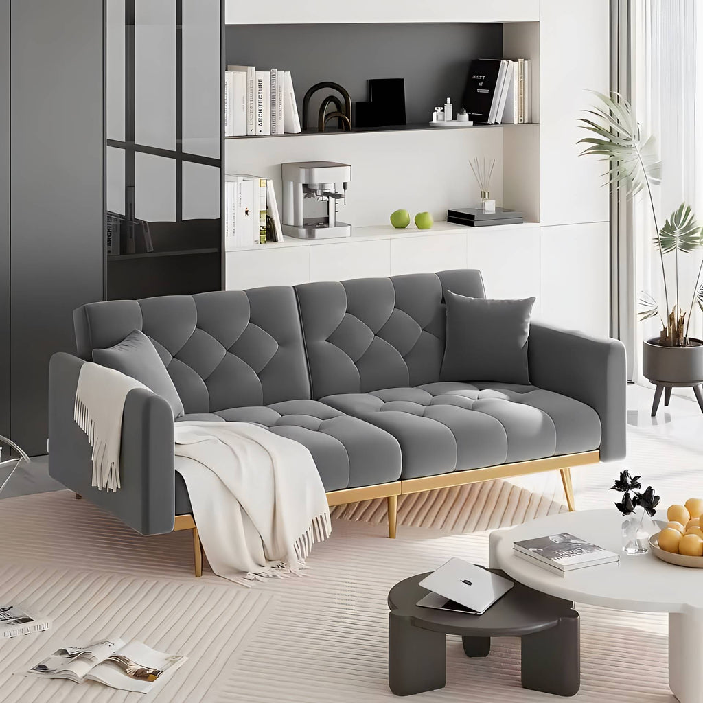 Valmere Convertible Velvet Lounge Sofa – 3-Position Adjustable Backrest