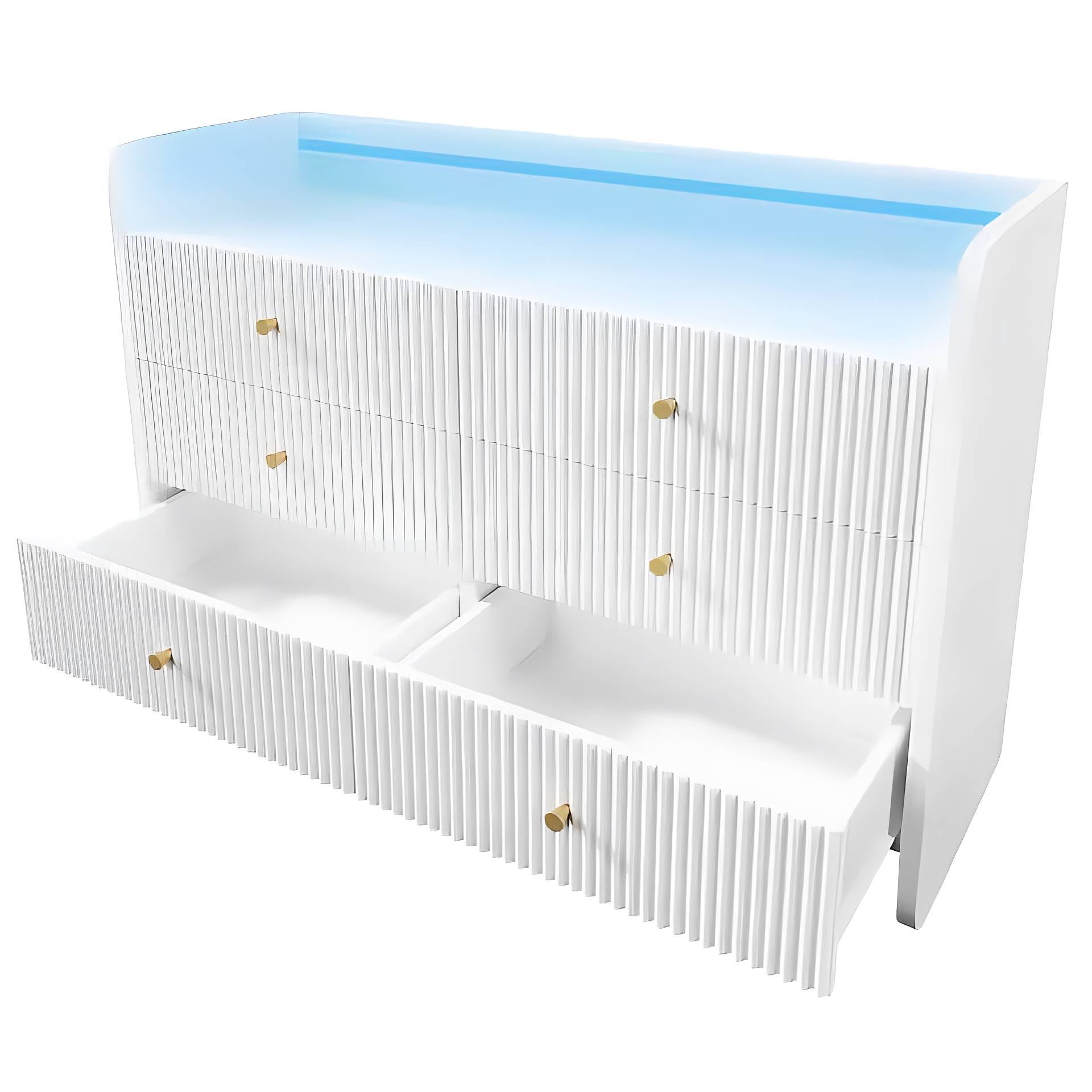 Valmere Luma Fluted Sideboard – 6 Drawer Storage Console with Ambient LED Lighting