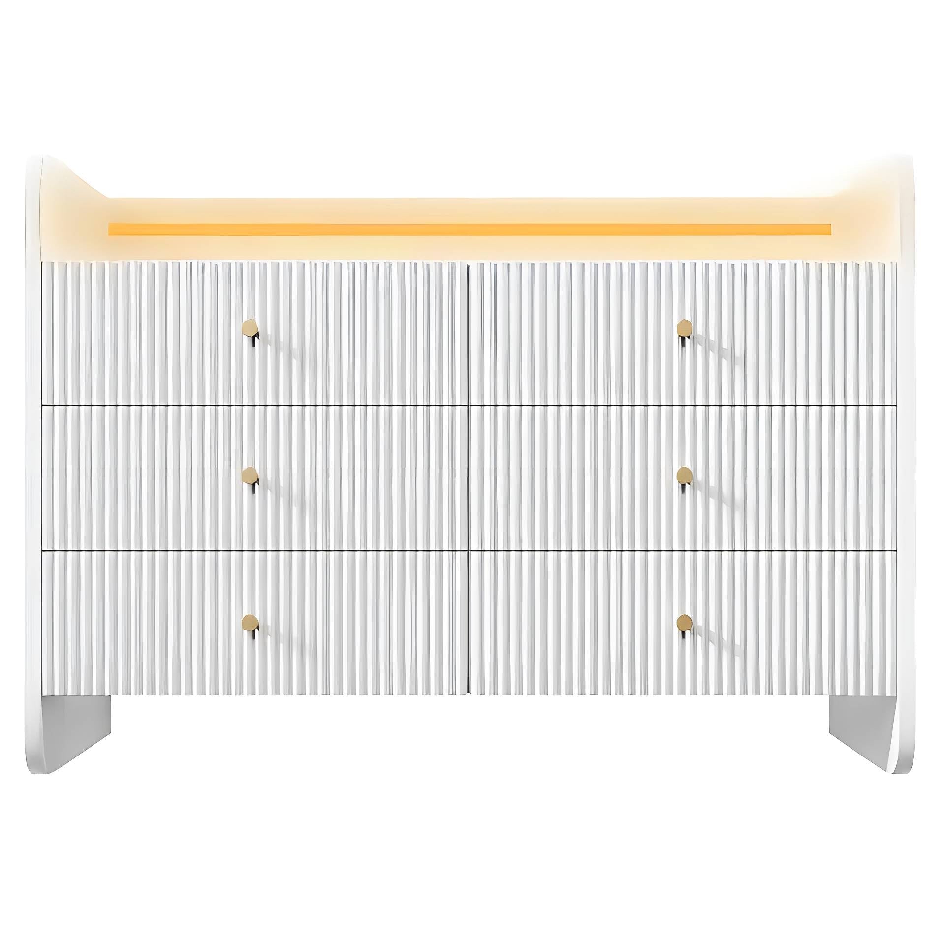 Valmere Luma Fluted Sideboard – 6 Drawer Storage Console with Ambient LED Lighting