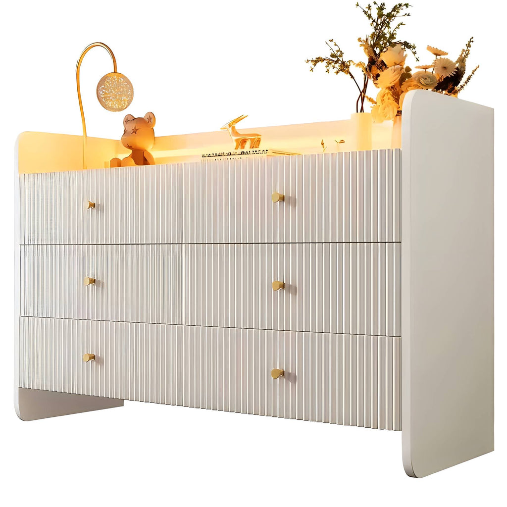 Valmere Luma Fluted Sideboard – 6 Drawer Storage Console with Ambient LED Lighting