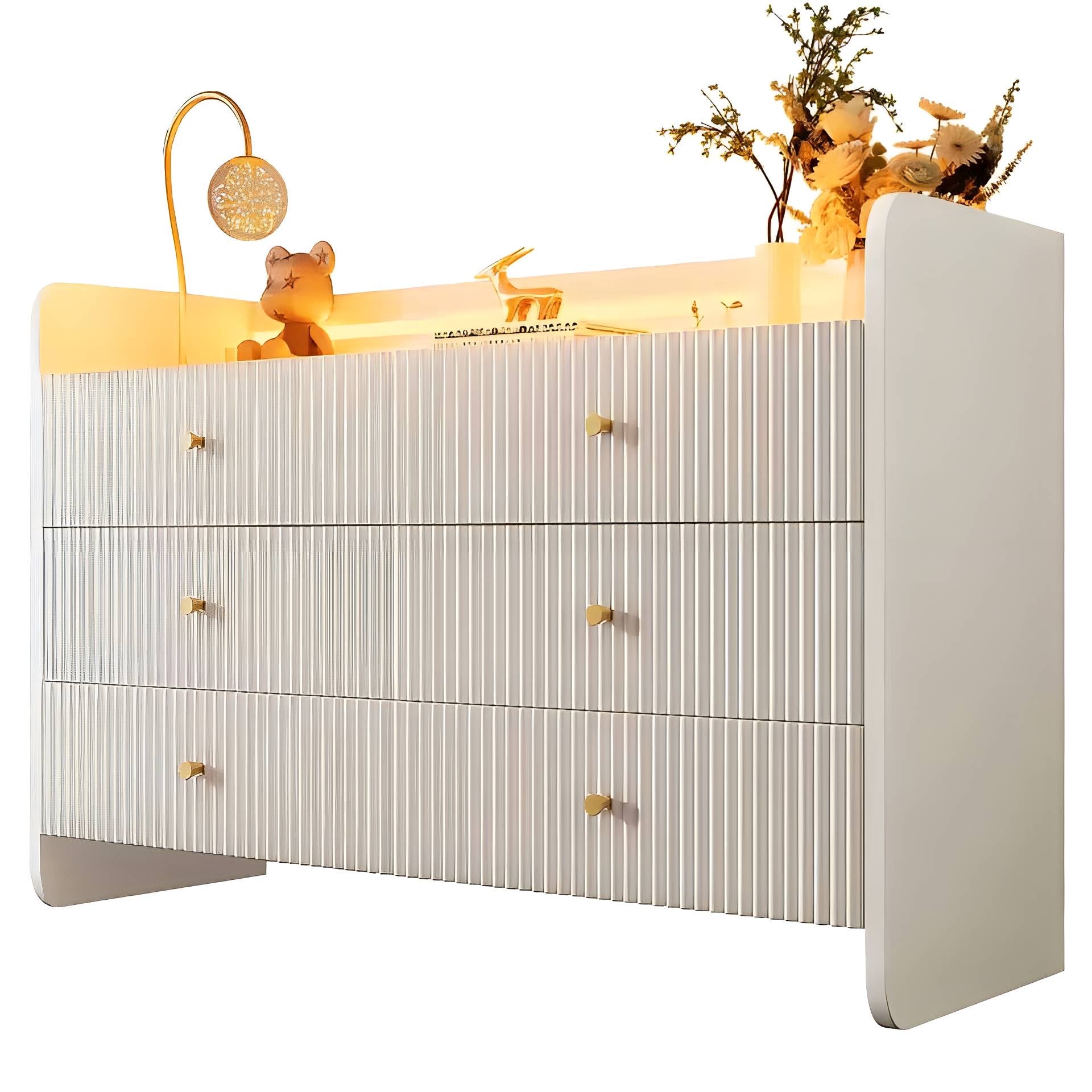 Valmere Luma Fluted Sideboard – 6 Drawer Storage Console with Ambient LED Lighting